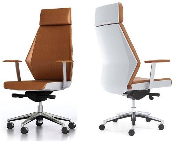 Evolution Executor IV Chair Tan Leather And White PVC Tan & White | Office Furniture Designs