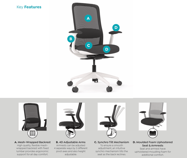 Flow Task Chair Chair + Arms White | Office Furniture Designs