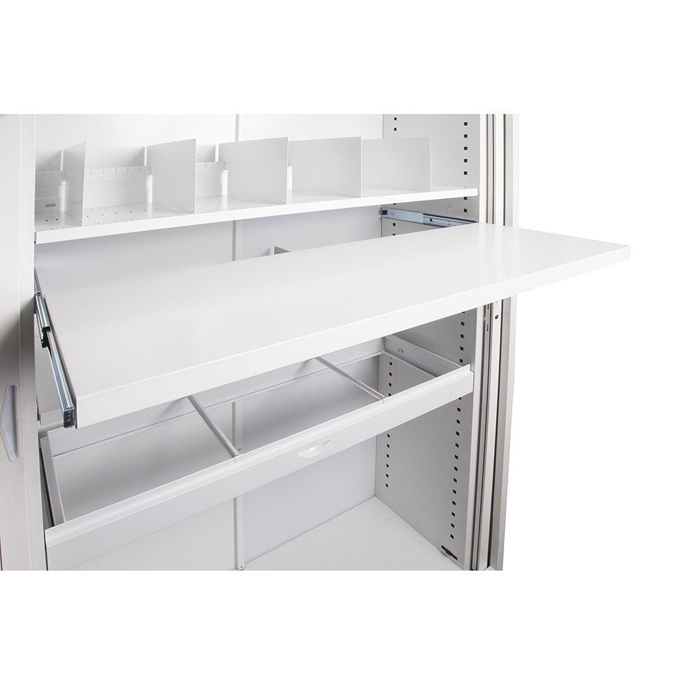 Go Steel Tambour Accessory 1030W x 390D x 35H Pull Out File Shelf White | Office Furniture Designs