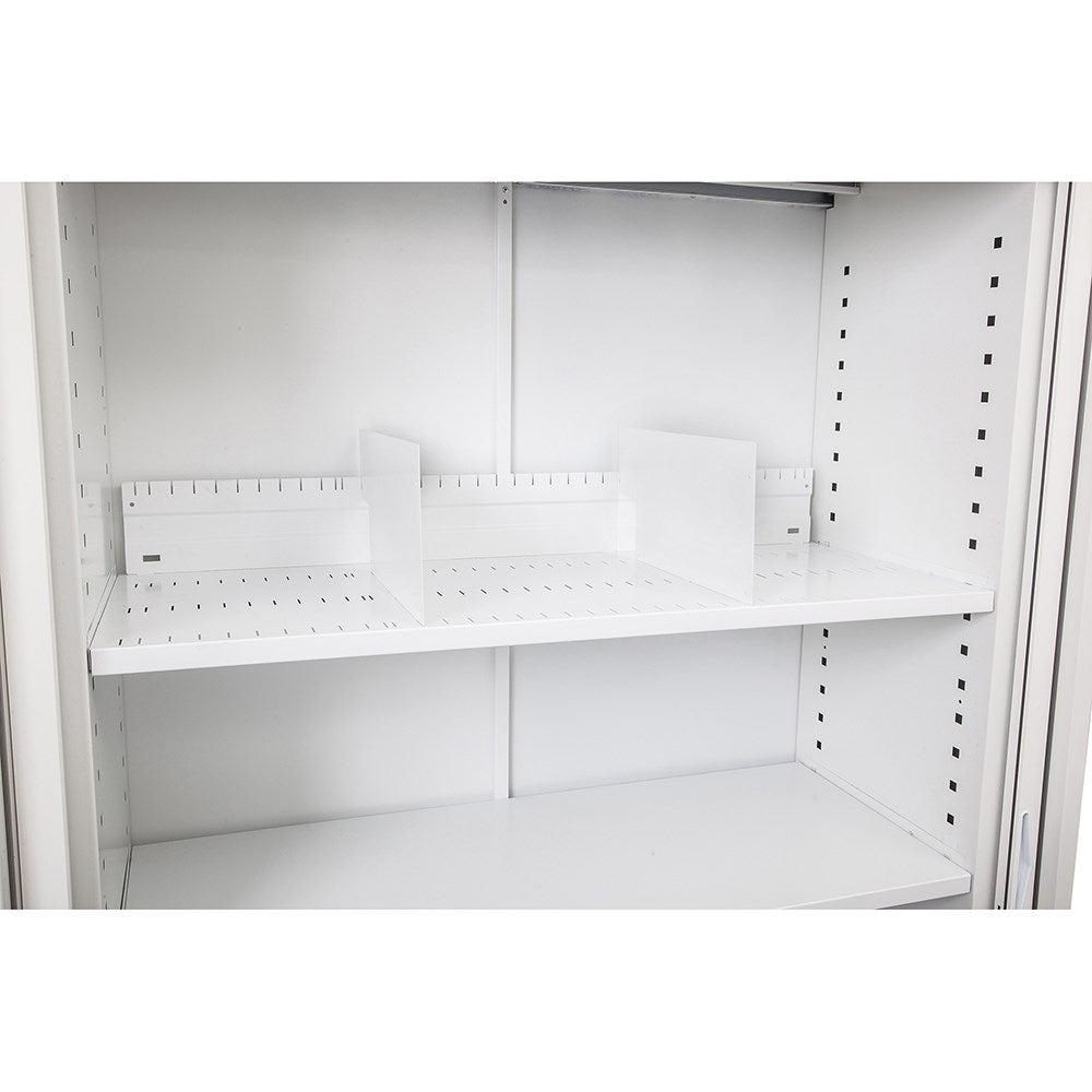 Go Steel Tambour Accessory 1050W x 380D x 25H Slotted Shelf White | Office Furniture Designs