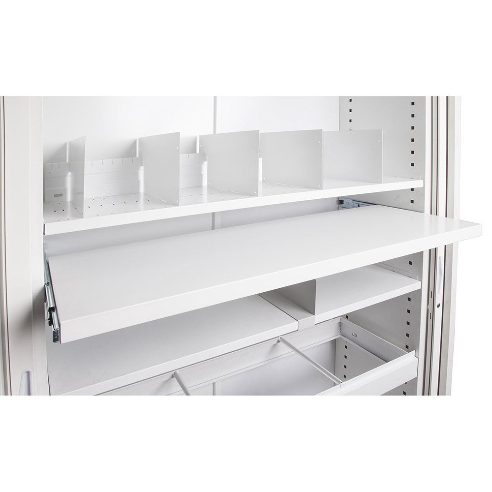 Go Steel Tambour Accessory 739W x 390D x 35H Pull Out File Shelf White | Office Furniture Designs