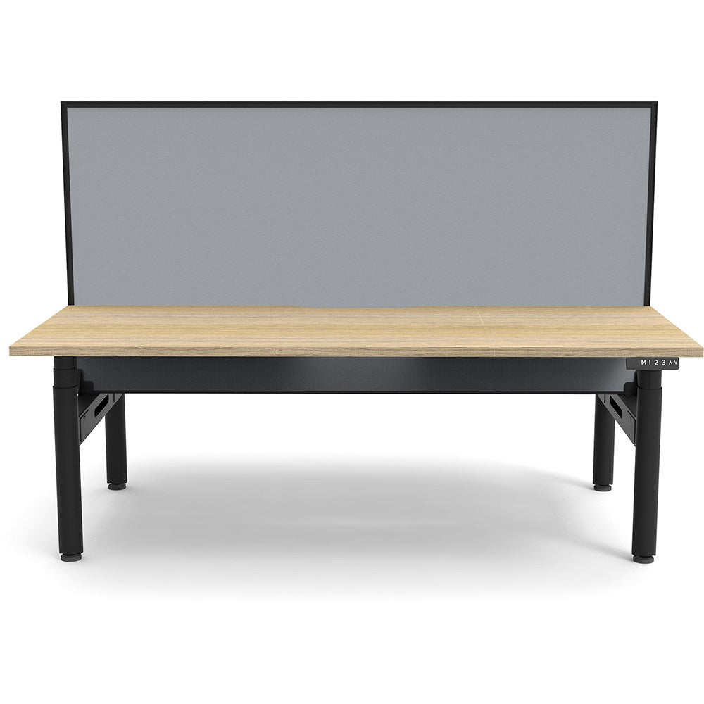 Halo+ Back to Back Workstation + Screen 2 Person 1200W x 1500D x 620 - 1270H Black & Oak | Office Furniture Designs