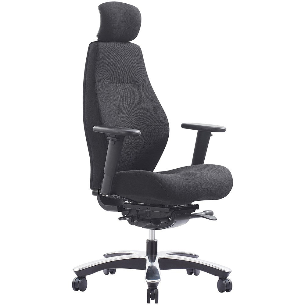 Impact Heavy Duty Multi Shift Chair With Arms Black Fabric High Back With Headrest Black | Office Furniture Designs