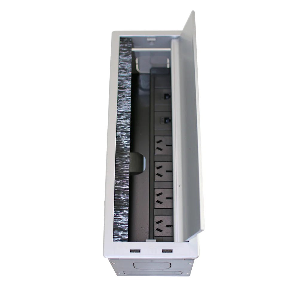 In Desk Power Box 4 GPO 2 USB 2 Data Silver Silver | Office Furniture Designs
