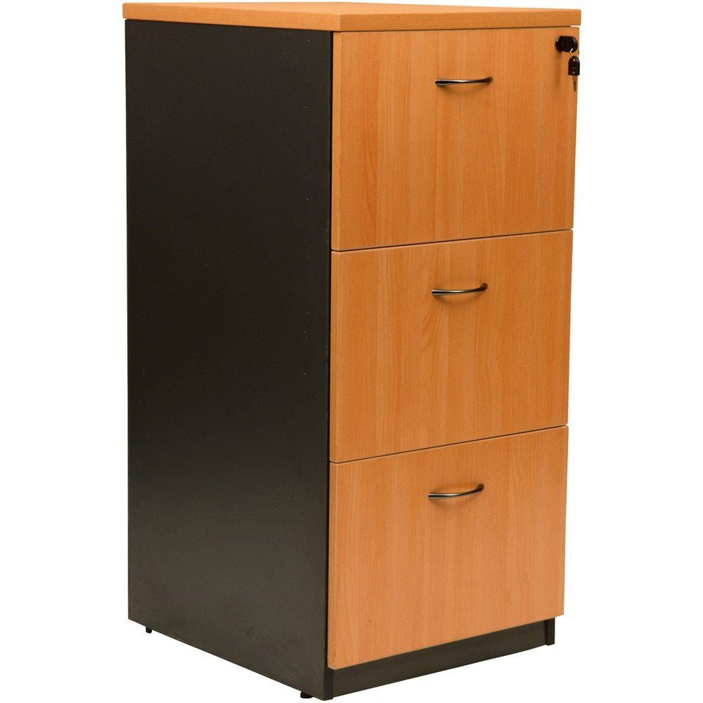 Logan Filing Cabinet 476W x 550D x 1029H 3 Drawer Beech & Ironstone | Office Furniture Designs