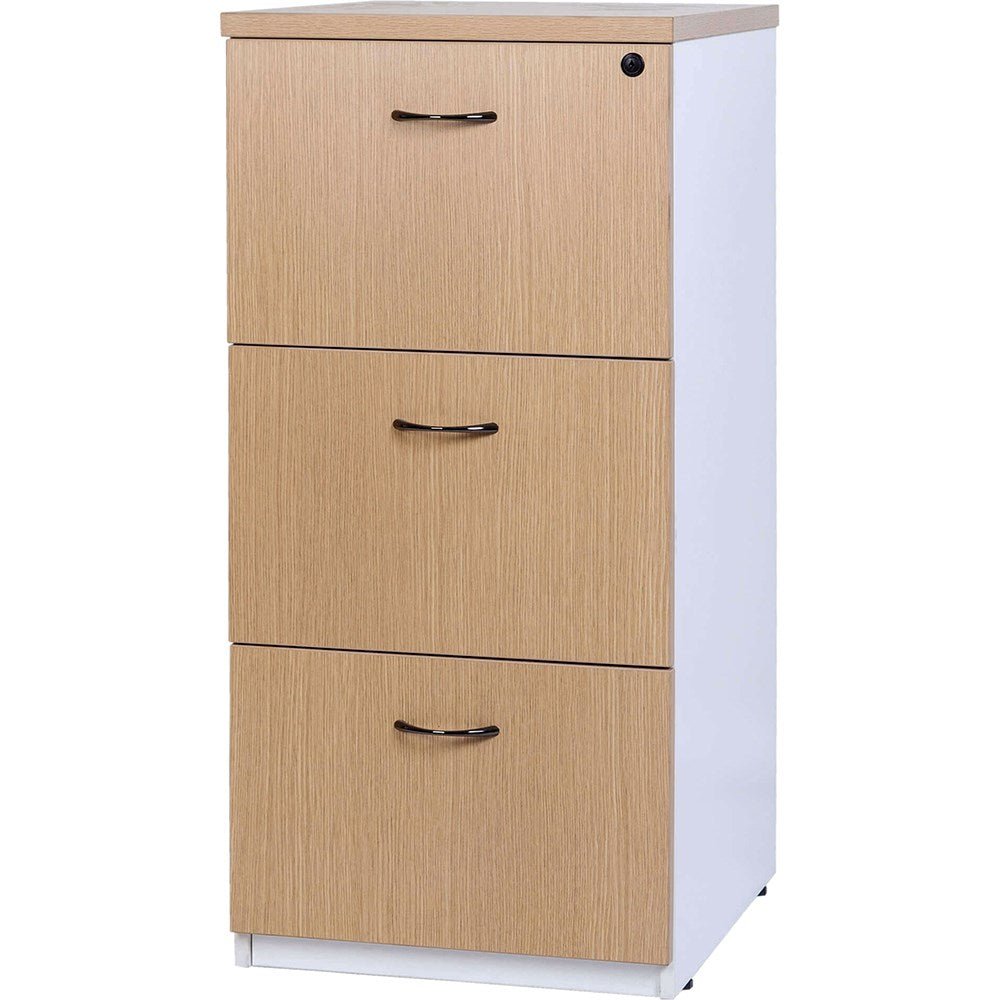 Logan Filing Cabinet 476W x 550D x 1029H 3 Drawer White & Oak | Office Furniture Designs