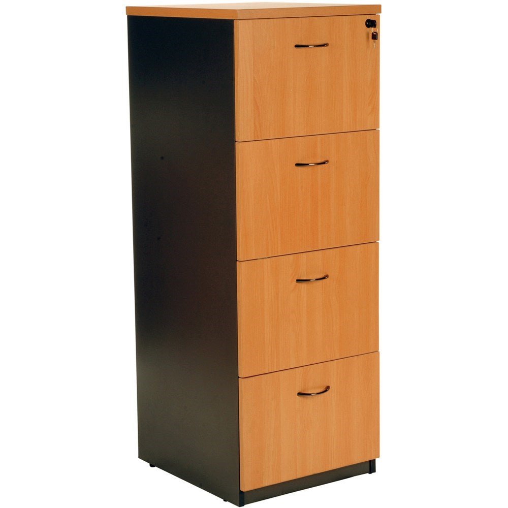 Logan Filing Cabinet 476W x 550D x 1339H 4 Drawer Beech & Ironstone | Office Furniture Designs