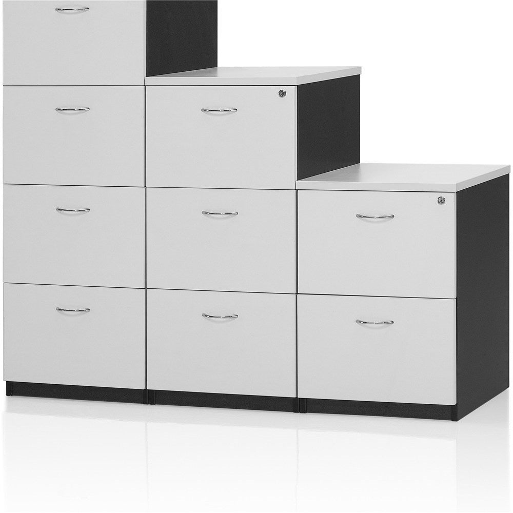 Logan Filing Cabinet 476W x 550D x 1339H 4 Drawer White & Ironstone | Office Furniture Designs
