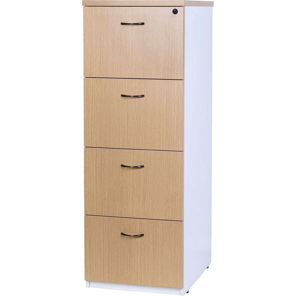 Logan Filing Cabinet 476W x 550D x 1339H 4 Drawer White & Oak | Office Furniture Designs