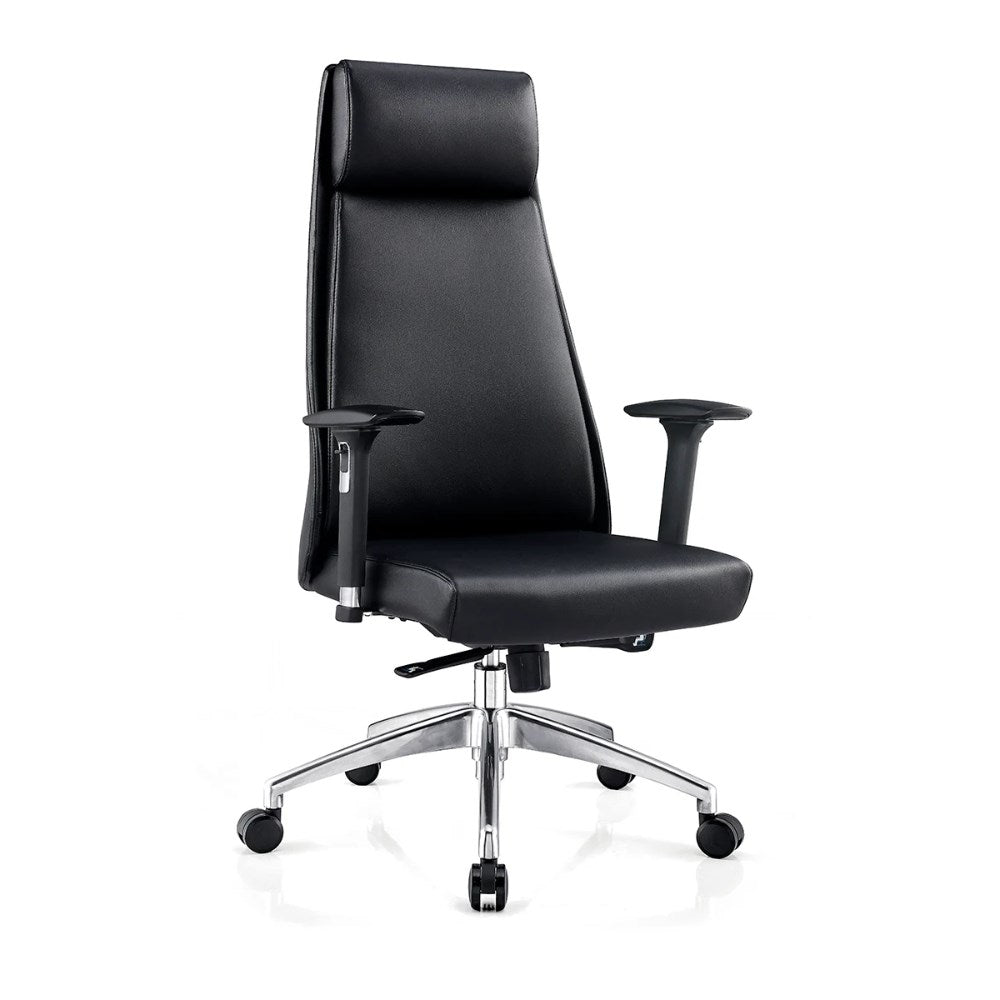 McKinley Chair PU Leather With Arms Black Hi Back Black | Office Furniture Designs