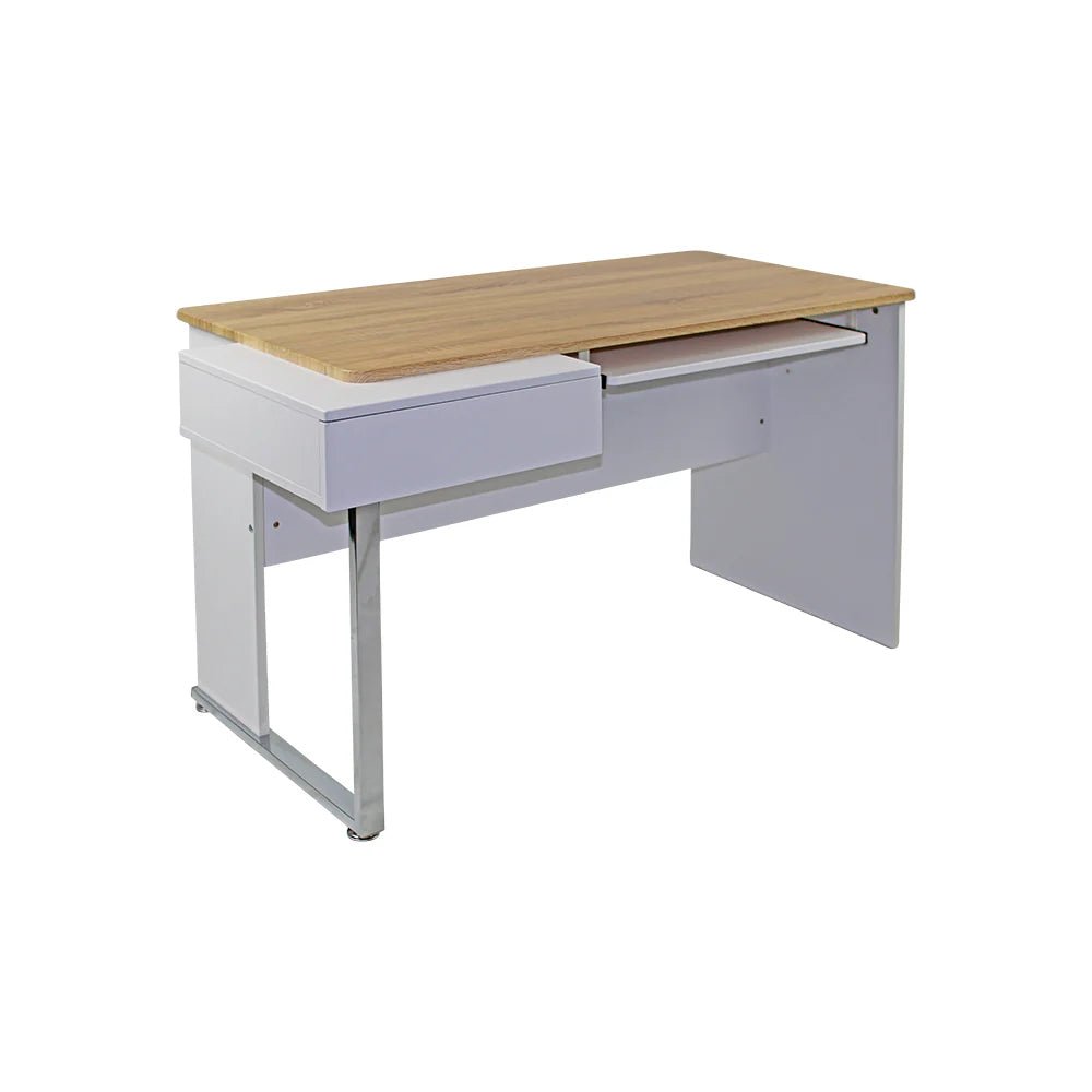 Minneapolis Computer Desk 1300W x 700D x 755mmH Oak Top White Frame 1300W x 700D x 755H White & Oak | Office Furniture Designs