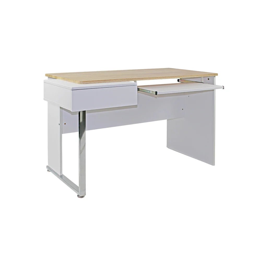 Minneapolis Computer Desk 1300W x 700D x 755mmH Oak Top White Frame 1300W x 700D x 755H White & Oak | Office Furniture Designs