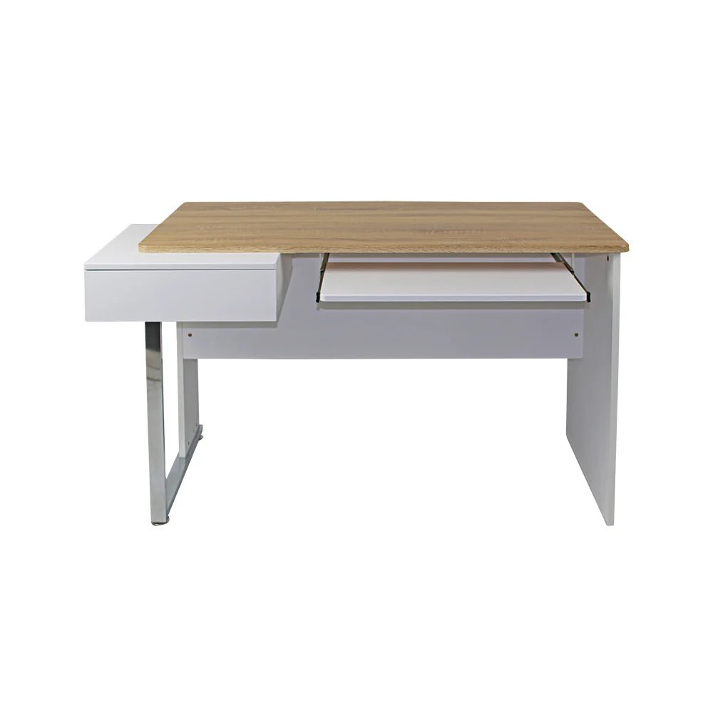 Minneapolis Computer Desk 1300W x 700D x 755mmH Oak Top White Frame 1300W x 700D x 755H White & Oak | Office Furniture Designs