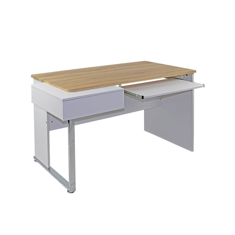 Minneapolis Computer Desk 1300W x 700D x 755mmH Oak Top White Frame 1300W x 700D x 755H White & Oak | Office Furniture Designs