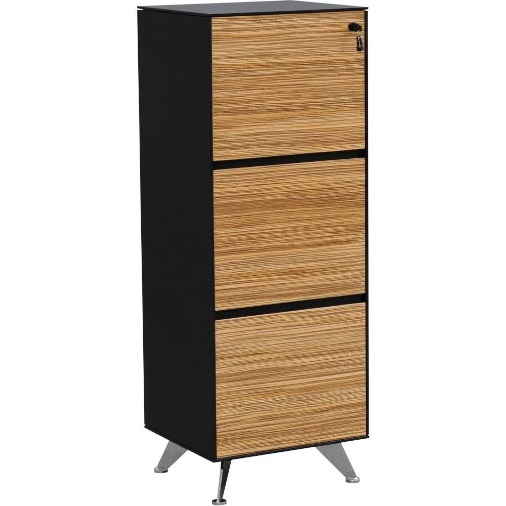 Novara Filing Cabinet 3 Drawer 487W x 425D x 1316mmH Zebrano And Black 487W x 425D x 1316H Zebrano & Black | Office Furniture Designs