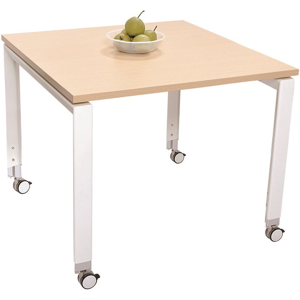 Oblique Square Meeting Table 900W x 900D Height Adjusable Snow Maple Top White Frame 900W x 900H Snow Maple & White | Office Furniture Designs