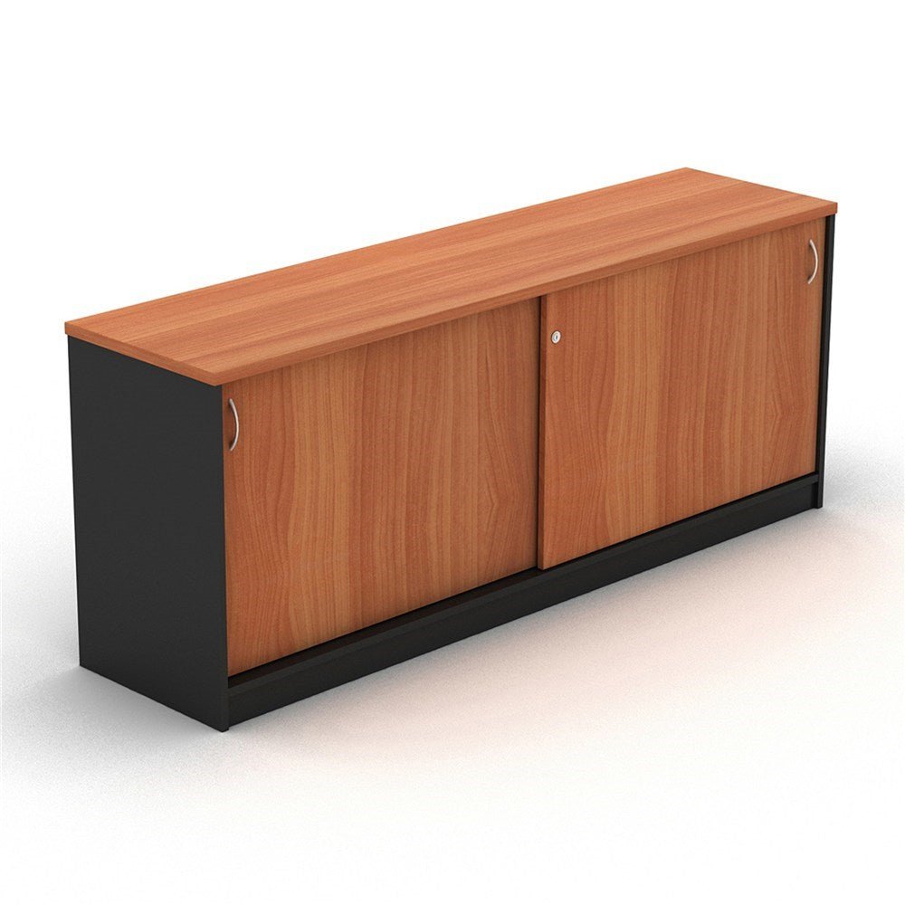 OM Credenza Lockable Sliding Doors 1800W x 450D x 720H Cherry & Charcoal | Office Furniture Designs