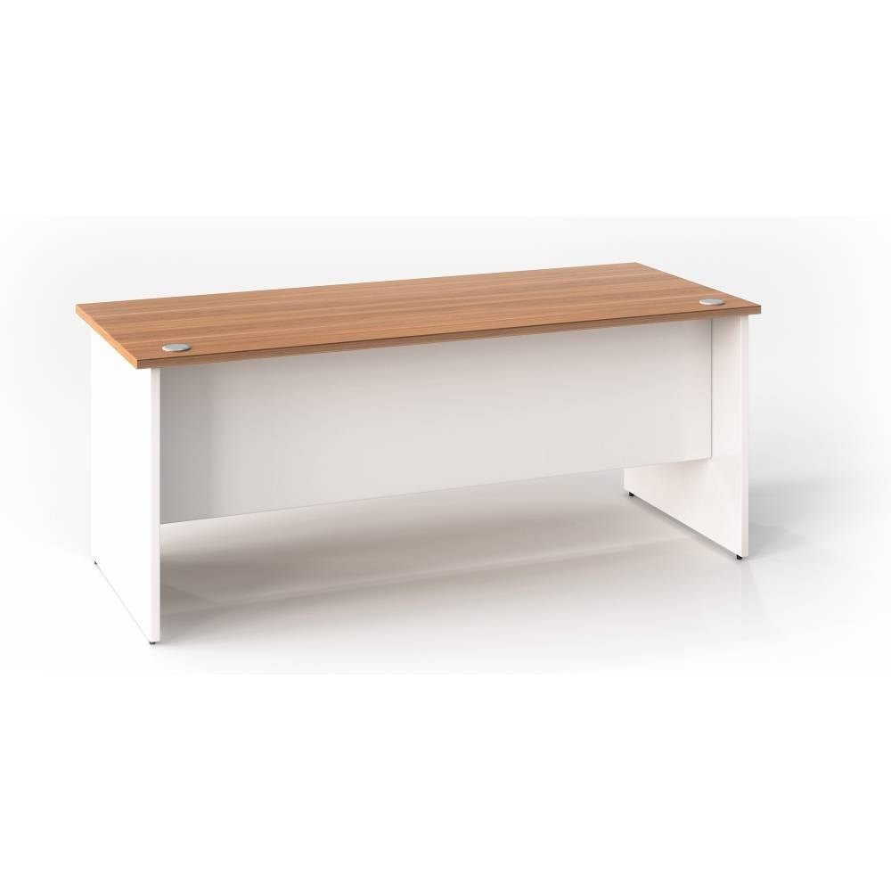 OM Premier Straight Desk Desk Virginia Walnut & White 1500W x 750D x 720H | Office Furniture Designs
