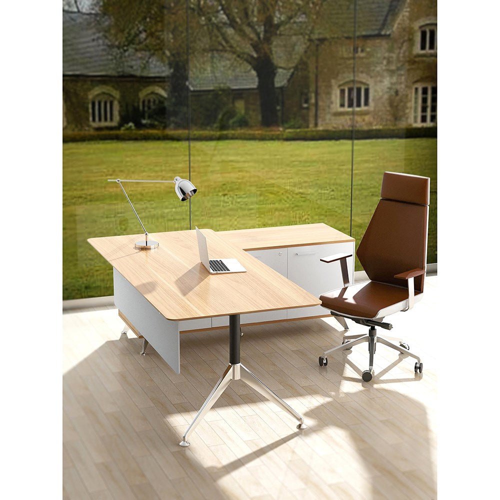 Potenza Desk Return 2150W x 1850D x 750H Right Hand Virginia Walnut & White | Office Furniture Designs