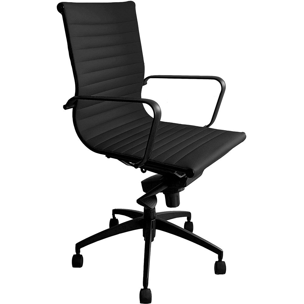 PU605M Boardroom Chair Medium Ribbed PU Black | Office Furniture Designs