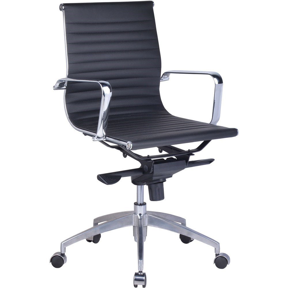 PU605M Boardroom Chair Medium Ribbed PU Black & Chrome | Office Furniture Designs