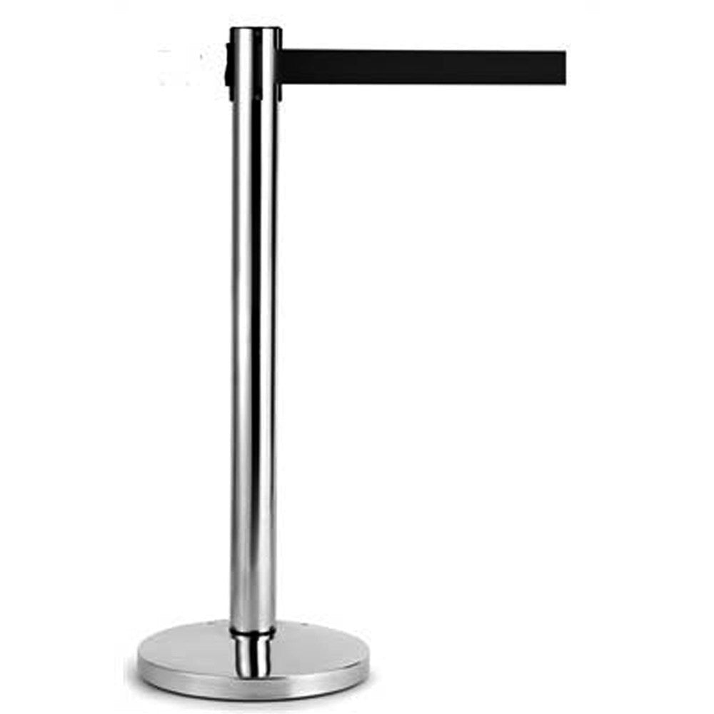 Q Barrier Stand 920W x 2000H With 2m Retractable Black Belt Silver | Office Furniture Designs