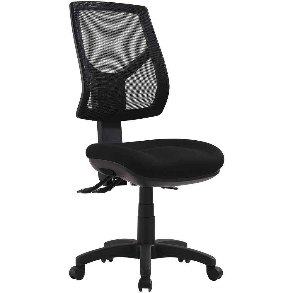 Rio High Back Task Chair 3 Lever Mesh Back Black Fabric No Arms Black | Office Furniture Designs
