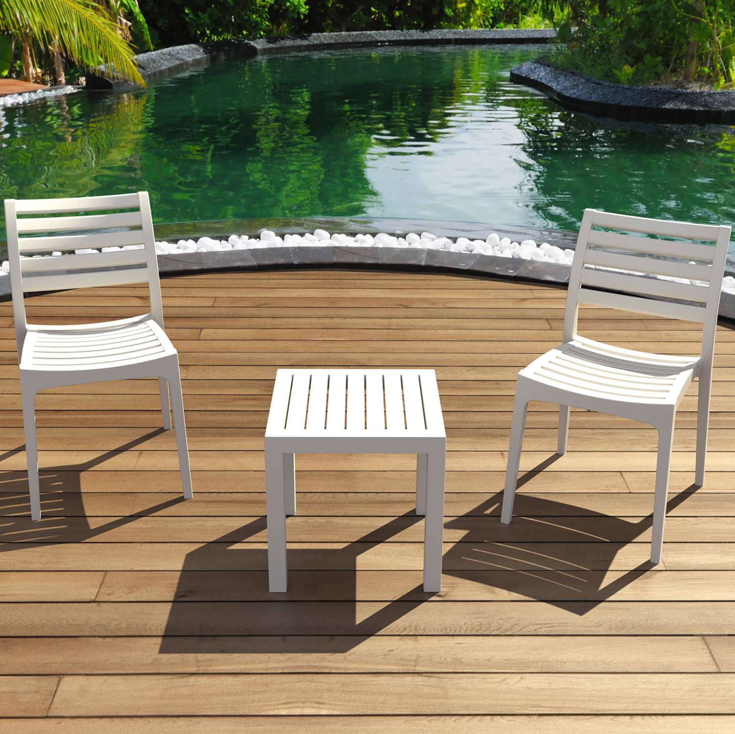 Siesta 3 Piece Balcony Setting with Ares Chair and Ocean Side Table White | Office Furniture Designs