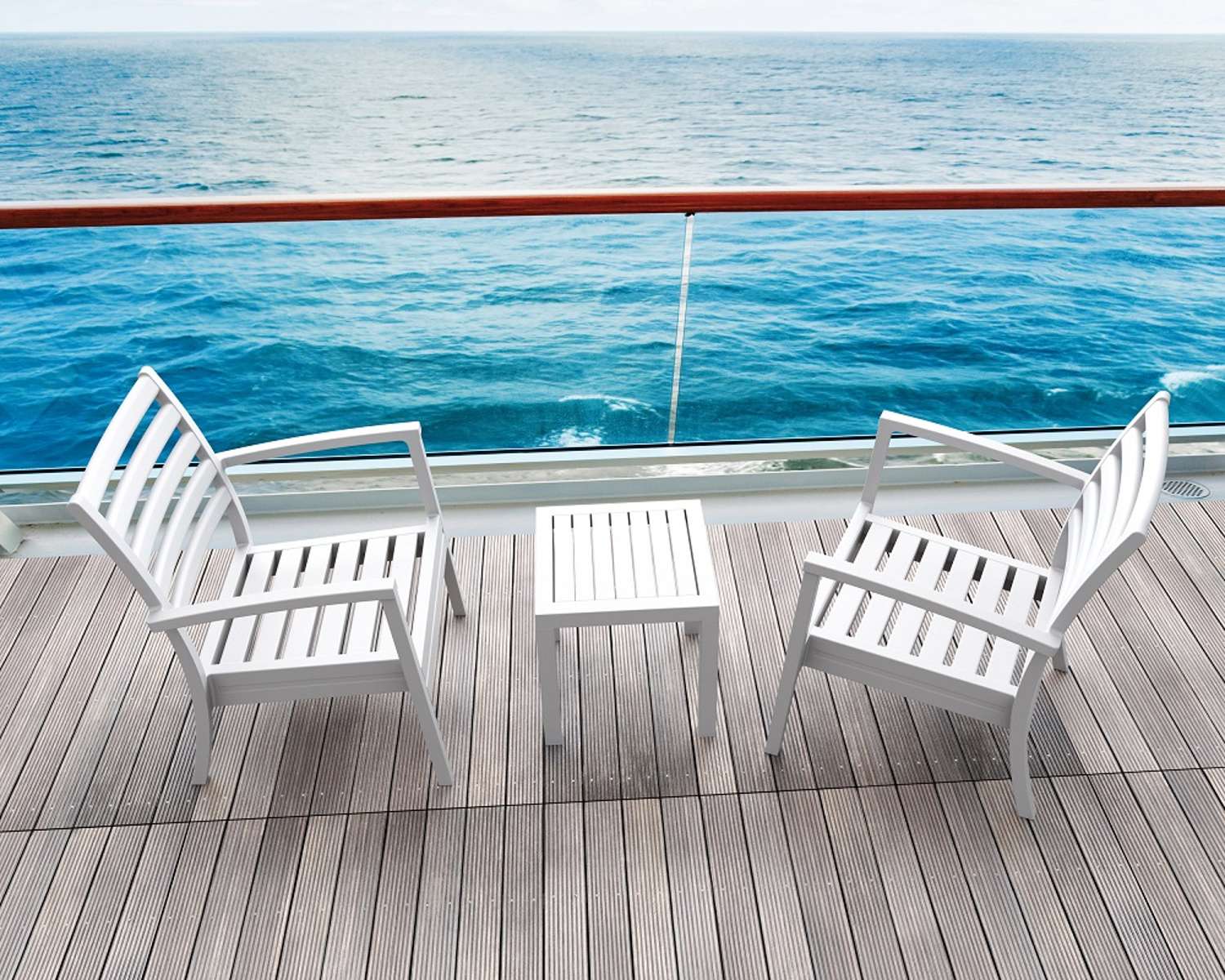 Siesta 3 Piece Balcony Setting with Artemis XL Arm Chair and Ocean Side Table White | Office Furniture Designs