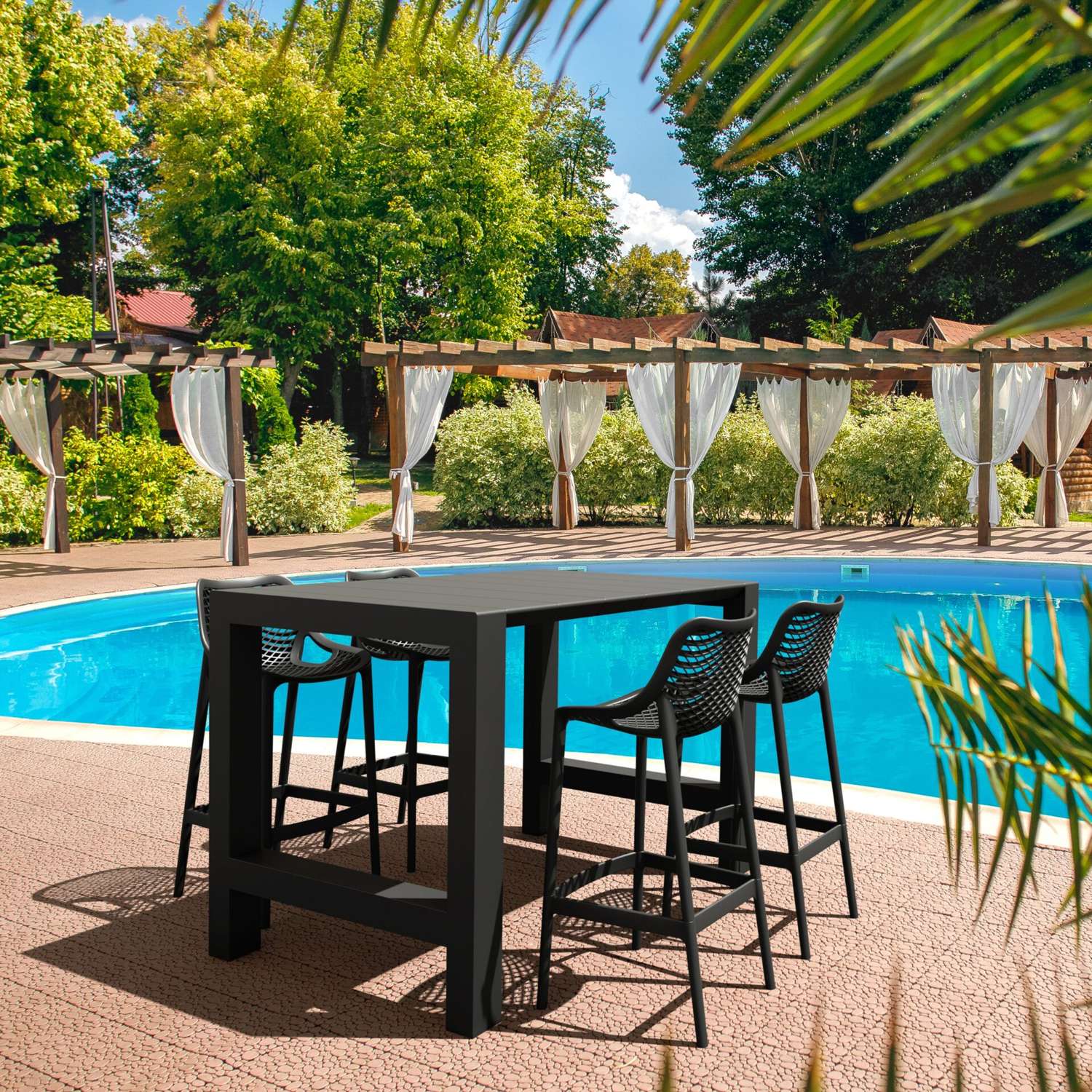 Siesta 5 Piece Outdoor Bar Table Setting with Air Bar Stools Black | Office Furniture Designs