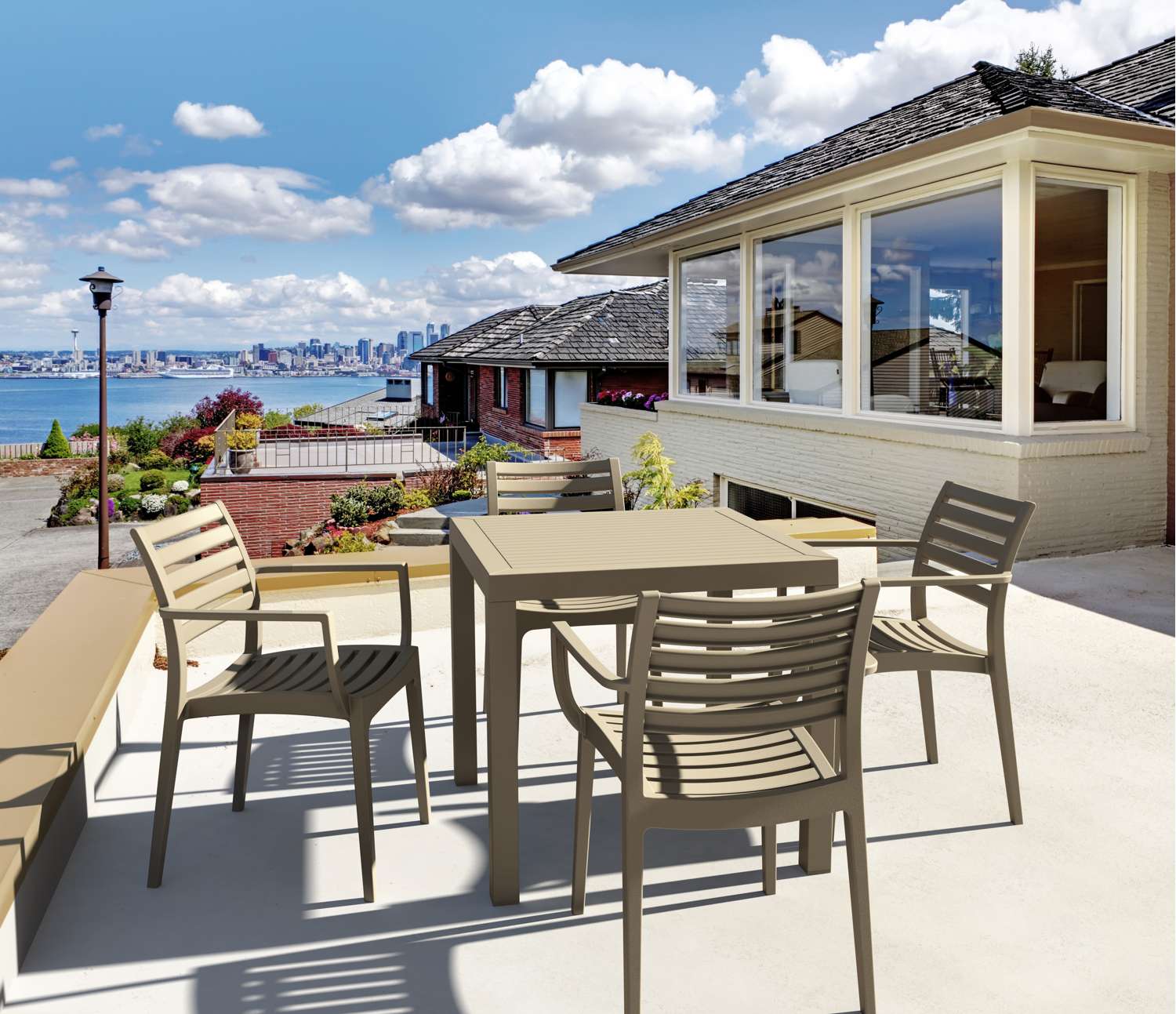Siesta Ares 5 Piece Outdoor Dining Set with Artemis Arm Chair Taupe | Office Furniture Designs