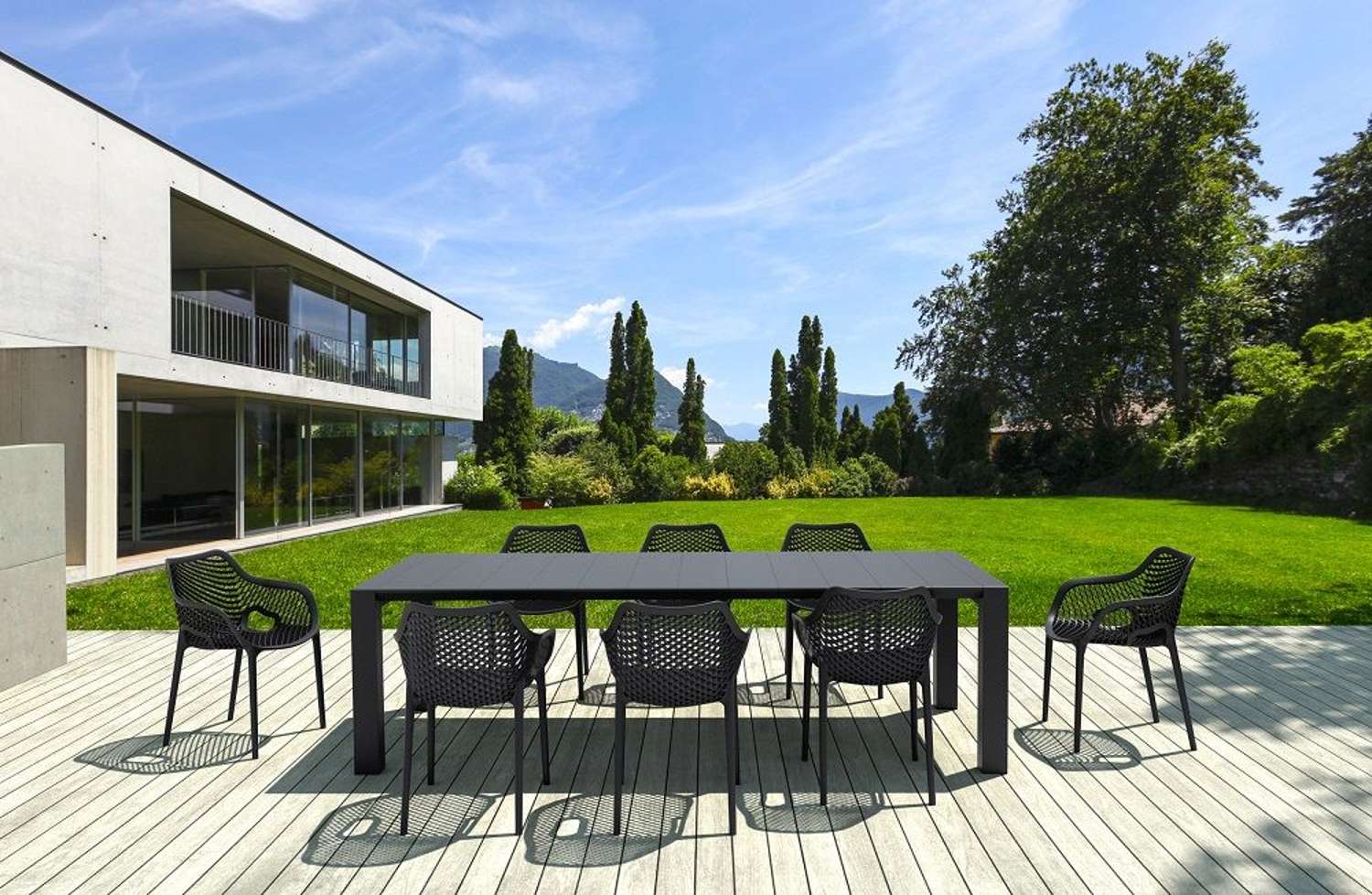 Siesta Vegas 8 Seater Dining Set with Air XL Arm Chair Black | Office Furniture Designs