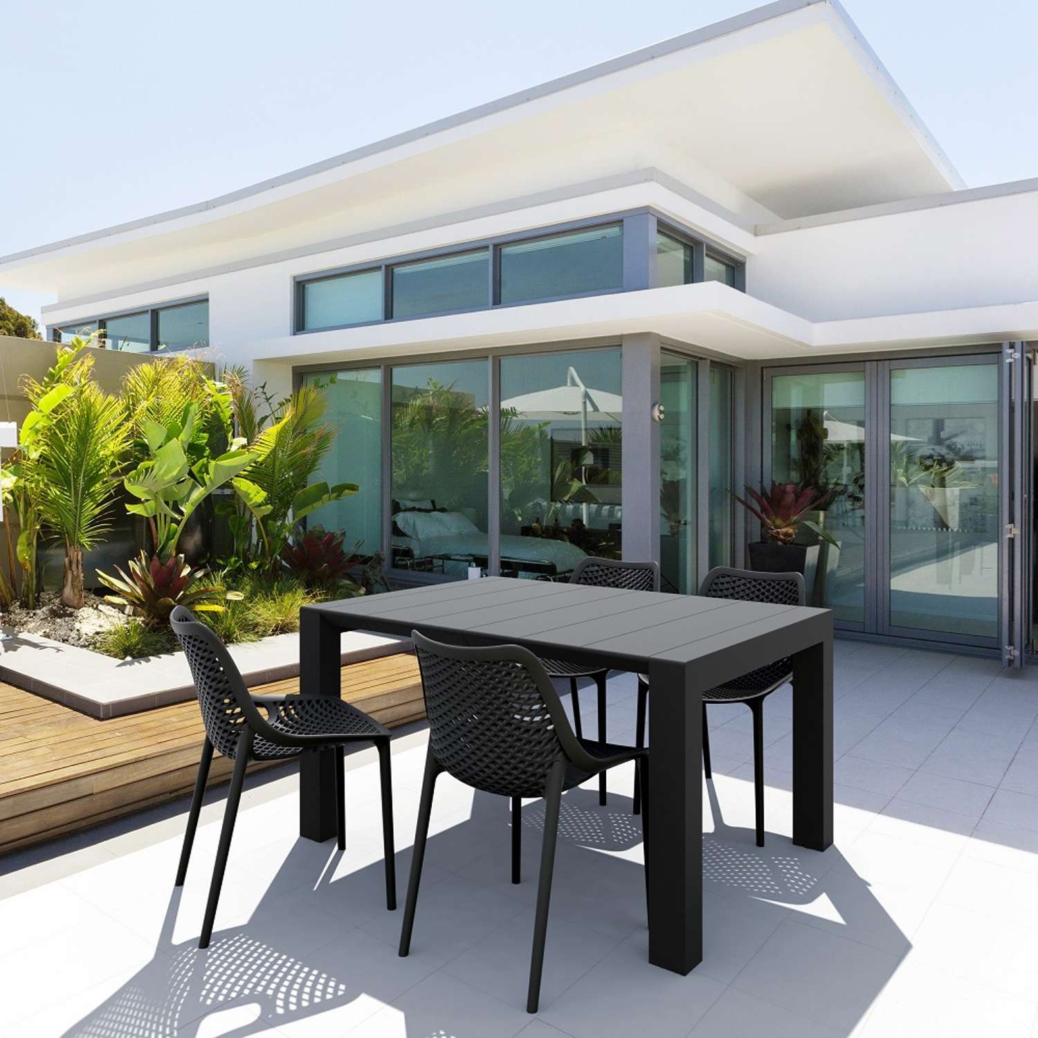 Siesta Vegas Table 4 Seater Outdoor Dining Setting with Air Chairs Black | Office Furniture Designs