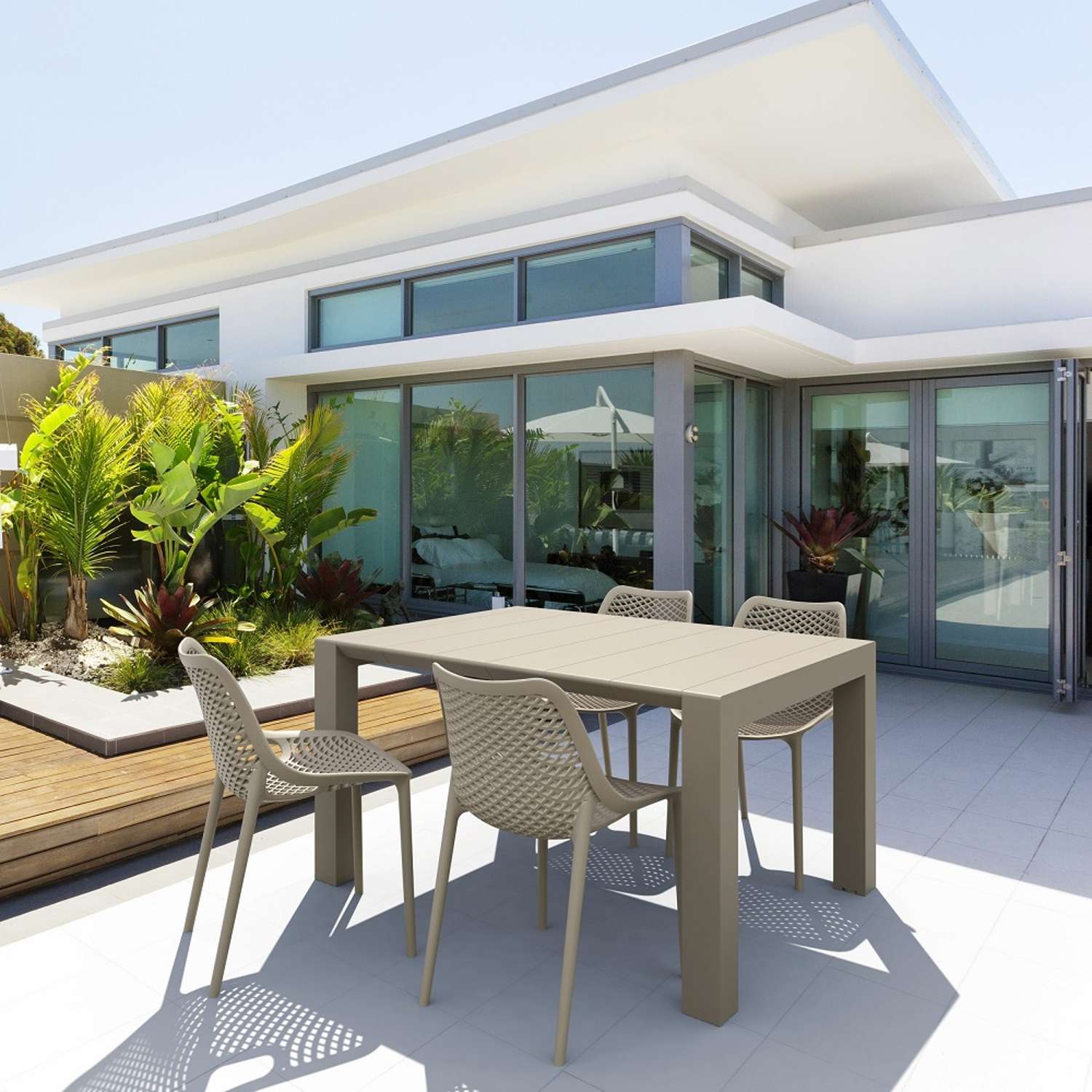 Siesta Vegas Table 4 Seater Outdoor Dining Setting with Air Chairs Taupe | Office Furniture Designs
