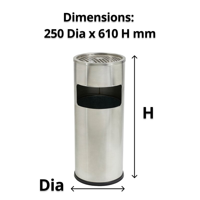 Stainless Steel Lobby Bin with Ashtray 10L | Office Furniture Designs