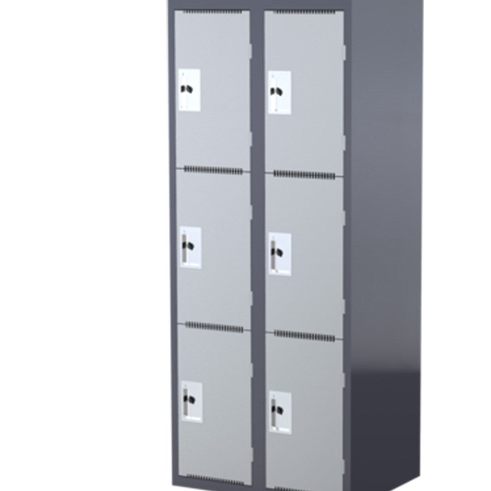 Steelco Heavy Duty School Locker Grey 760W x 580D x 1830H 3 Door Bank of 2 Grey | Office Furniture Designs