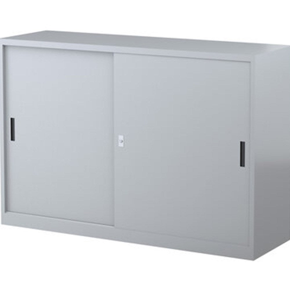 Steelco Sliding Door Cabinet 1500W x 465D x 1015H 2 Shelves Graphite Ripple | Office Furniture Designs