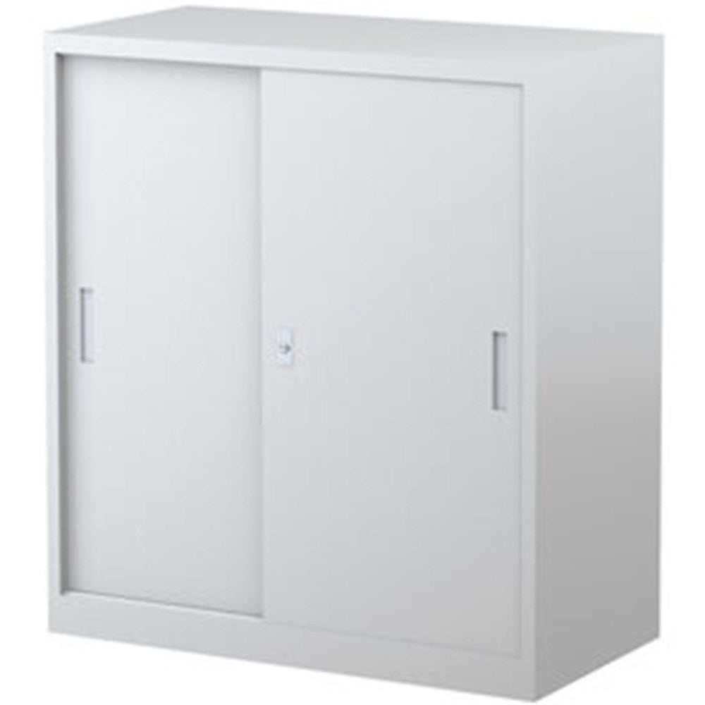 Steelco Sliding Door Cabinet 914W x 465D x 1015H 2 Shelves Silver & Grey | Office Furniture Designs