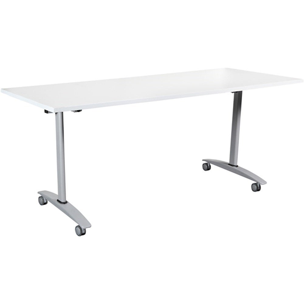 Summit Flip Top Table White Top Silver Frame 1500W x 750D x 745H Silver & White | Office Furniture Designs