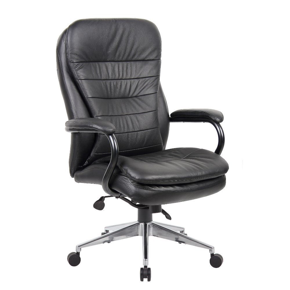 Titan Executive Medium Back Chair With Arms Black PU Back And Leather Black | Office Furniture Designs