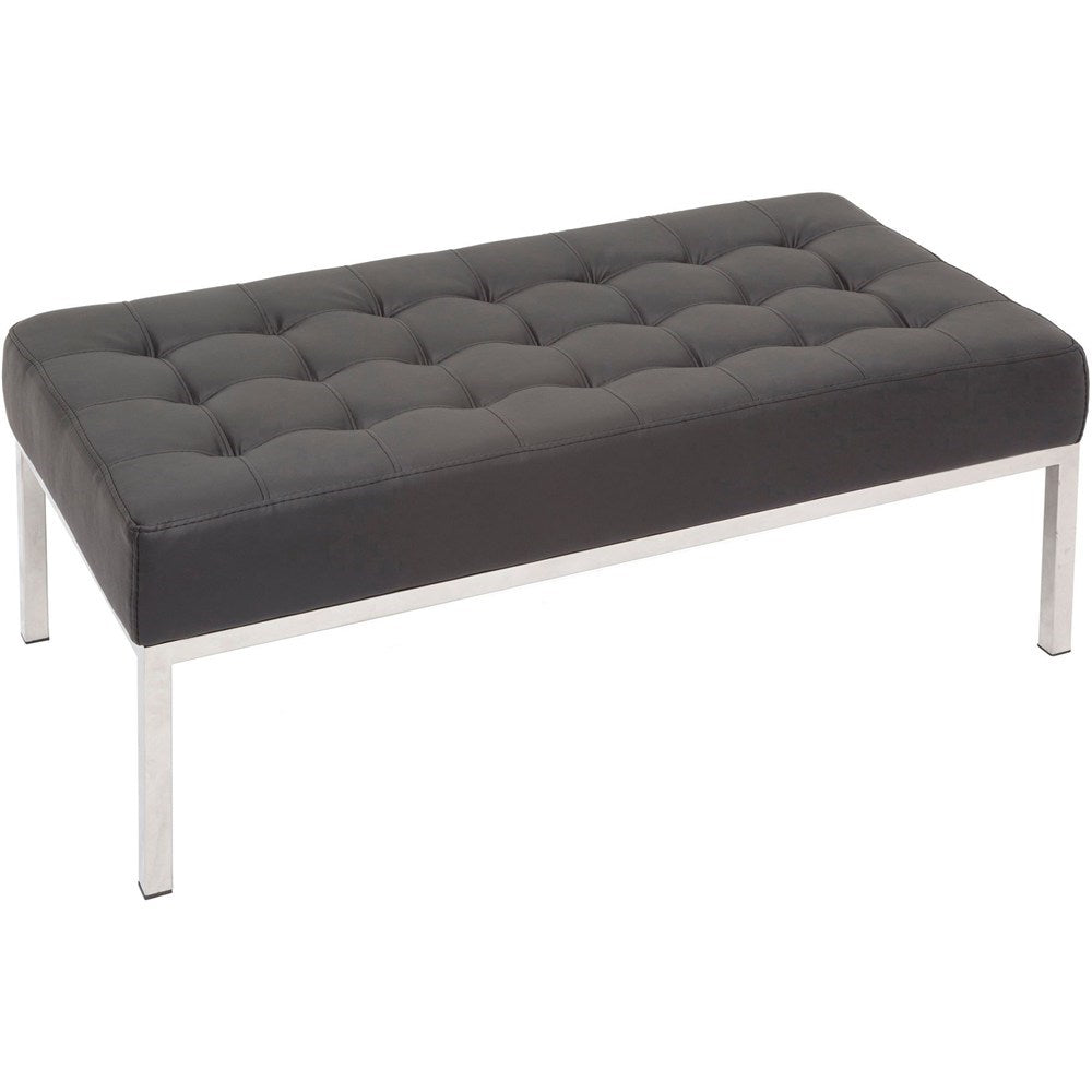 Venus Ottoman Stainless Steel Frame Button Finish Black PU Upholstery Black | Office Furniture Designs