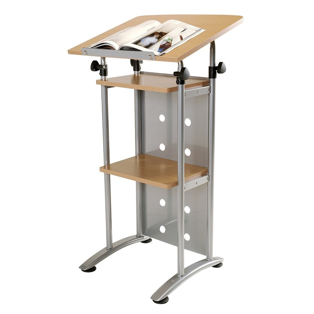 Quorum Lectern Fixed Shelves 600W x 500D x 1090-1250mmH Silver And Beech