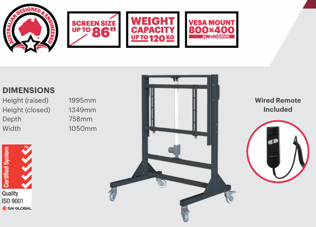 Gilkon FP7v3 Motorised Mobile Trolley Up to 120kg And 86 Inch Screen