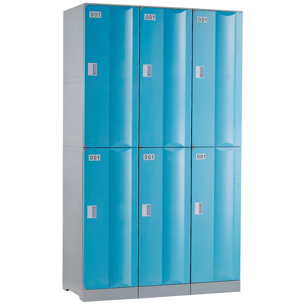 ABS Plastic Locker Bank Of 3 1146W x 500D x 1940mmH Assorted Colours Grey 2 Door - Office Furniture Designs