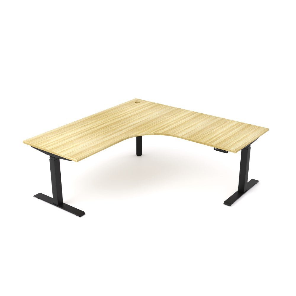 Agile Motion 90 Degree Workstation 1800/1800W x 750D x 620 - 1270mmH 90 Degree Workstation LHR Black & Oak - Office Furniture Designs
