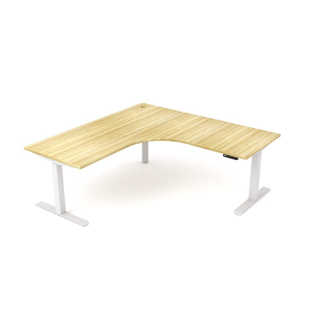 Agile Motion 90 Degree Workstation 1800/1800W x 750D x 620 - 1270mmH 90 Degree Workstation RHR White & Oak - Office Furniture Designs
