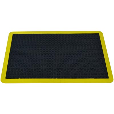 Anti Fatigue Bubble Mat 90 x 60cm Black Mat Yellow Edging - Office Furniture Designs