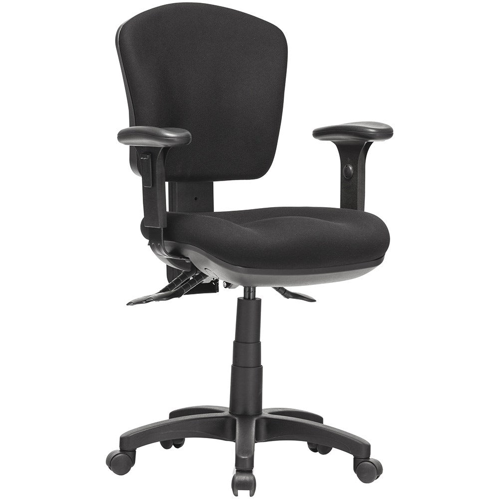 Aqua Task Chair 3 Lever Black Fabric Low Back With Arms Black | Office Furniture Designs