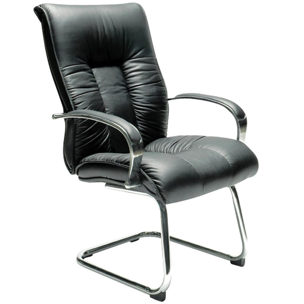 Big Boy Chair With Arms Black Leather Cantilever Visitor Chair Medium Back Black | Office Furniture Designs