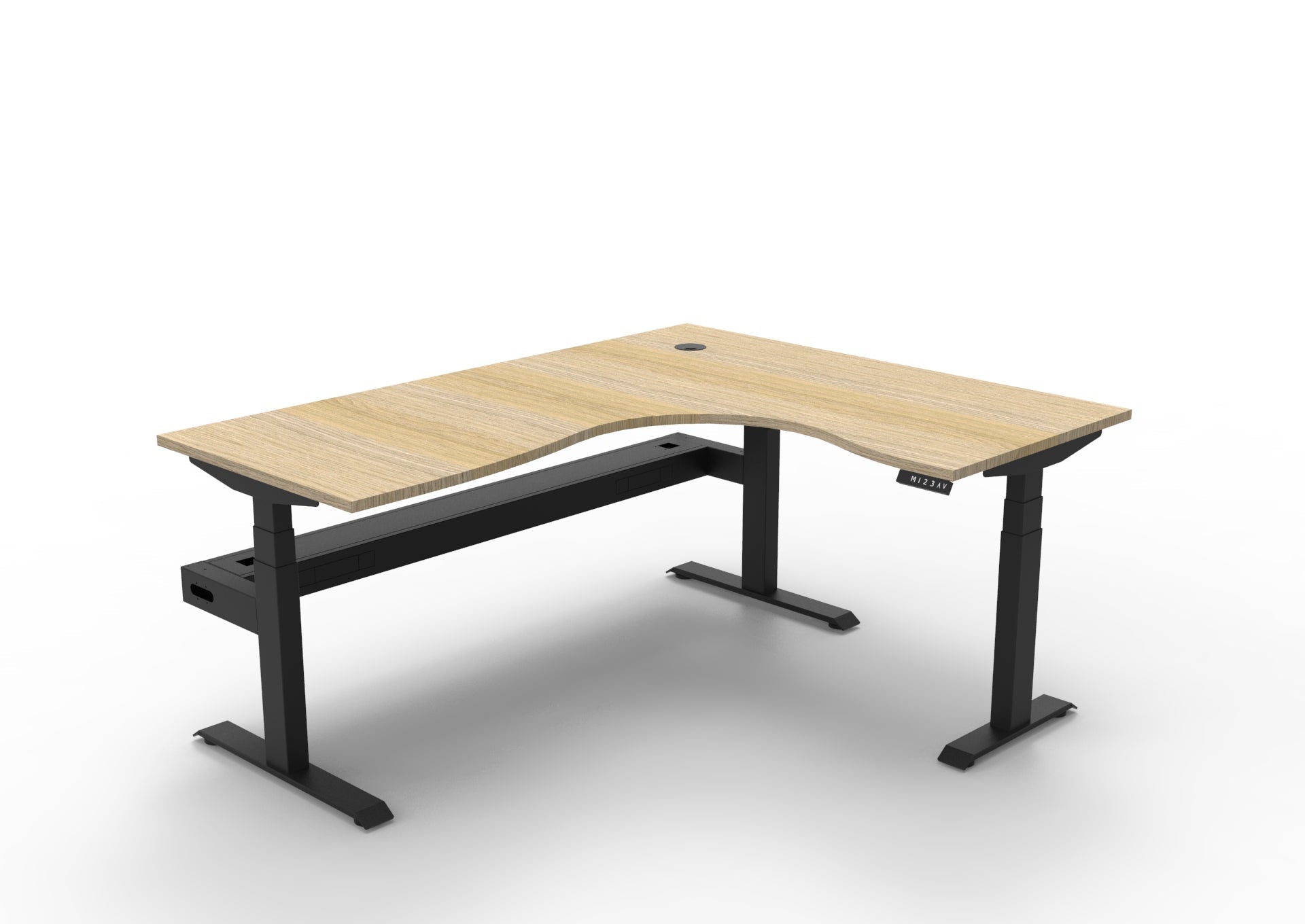 Boost+ Corner Workstation 1800/1500W x 750D x 1270H Black & Oak Corner Workstation + Cable Tray | Office Furniture Designs